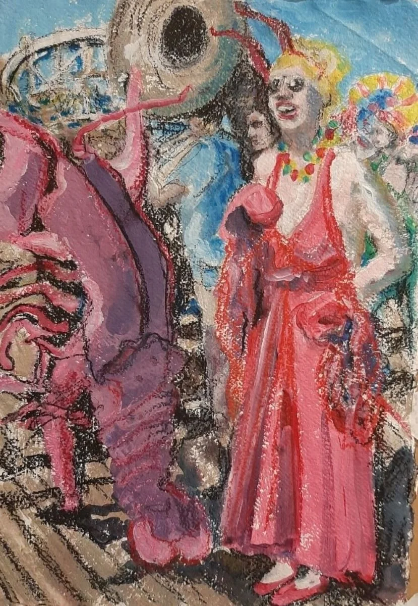 Lady and Lobster at the Mermaid Parade. Pastel
