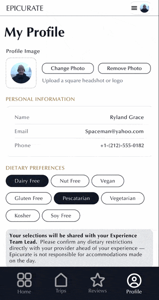 Profile tab — mobile