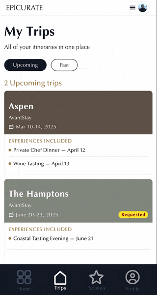 Trips tab — mobile