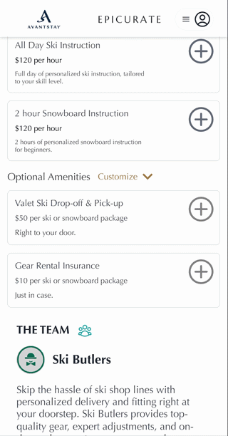 Type A product card — booking-level, turns to checkmark on selection