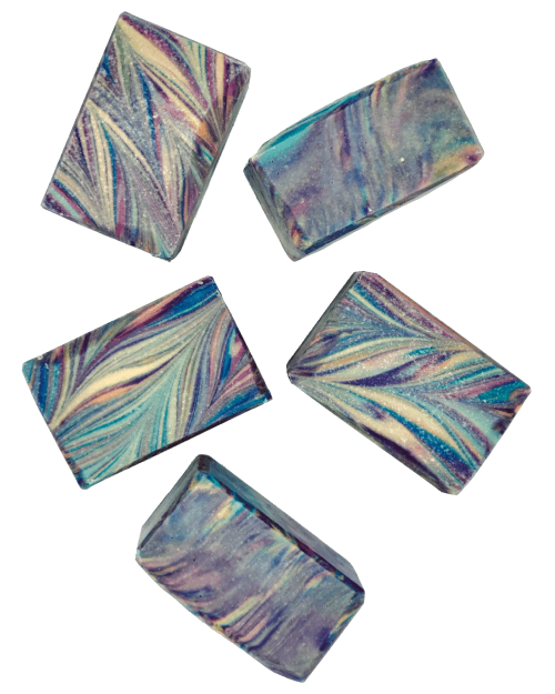five multicolored soap bars