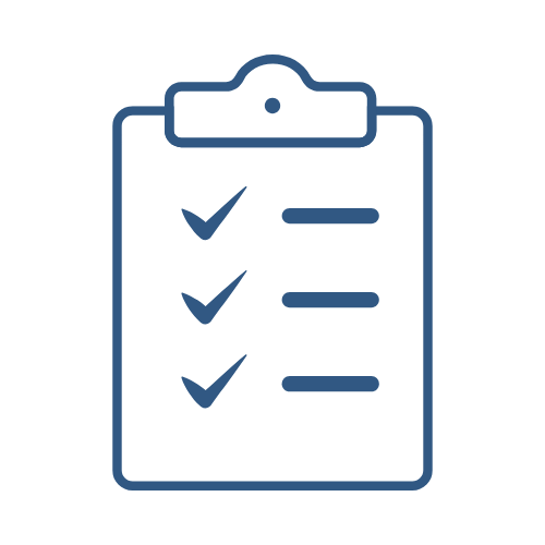 blue clipboard with checkmarks icon