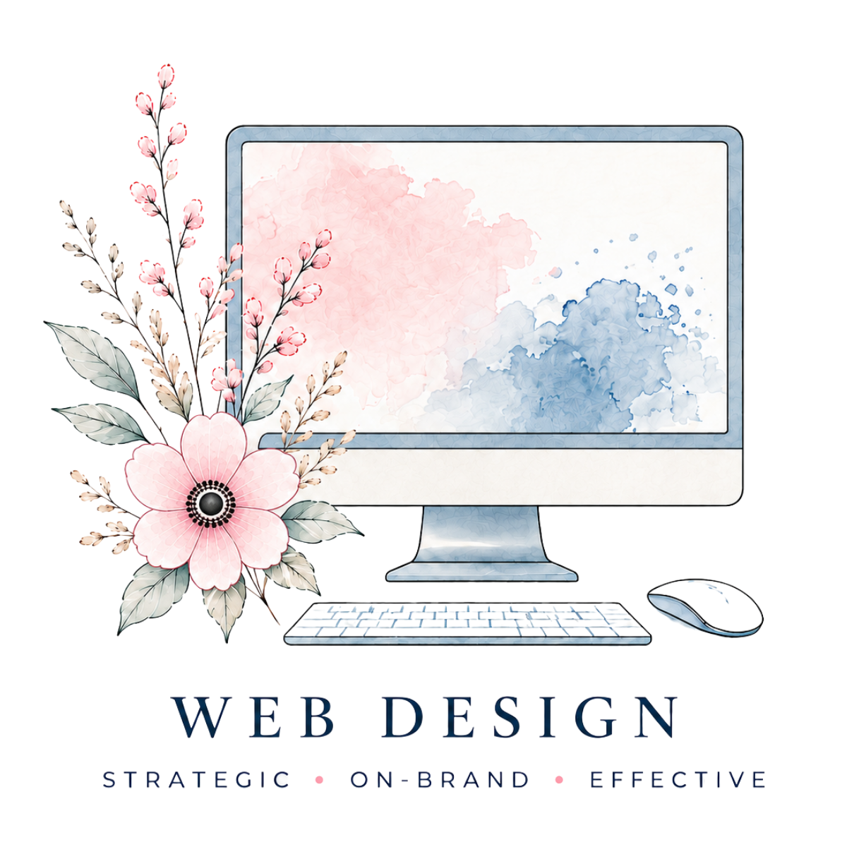 web design icon with diamond and pink flowers