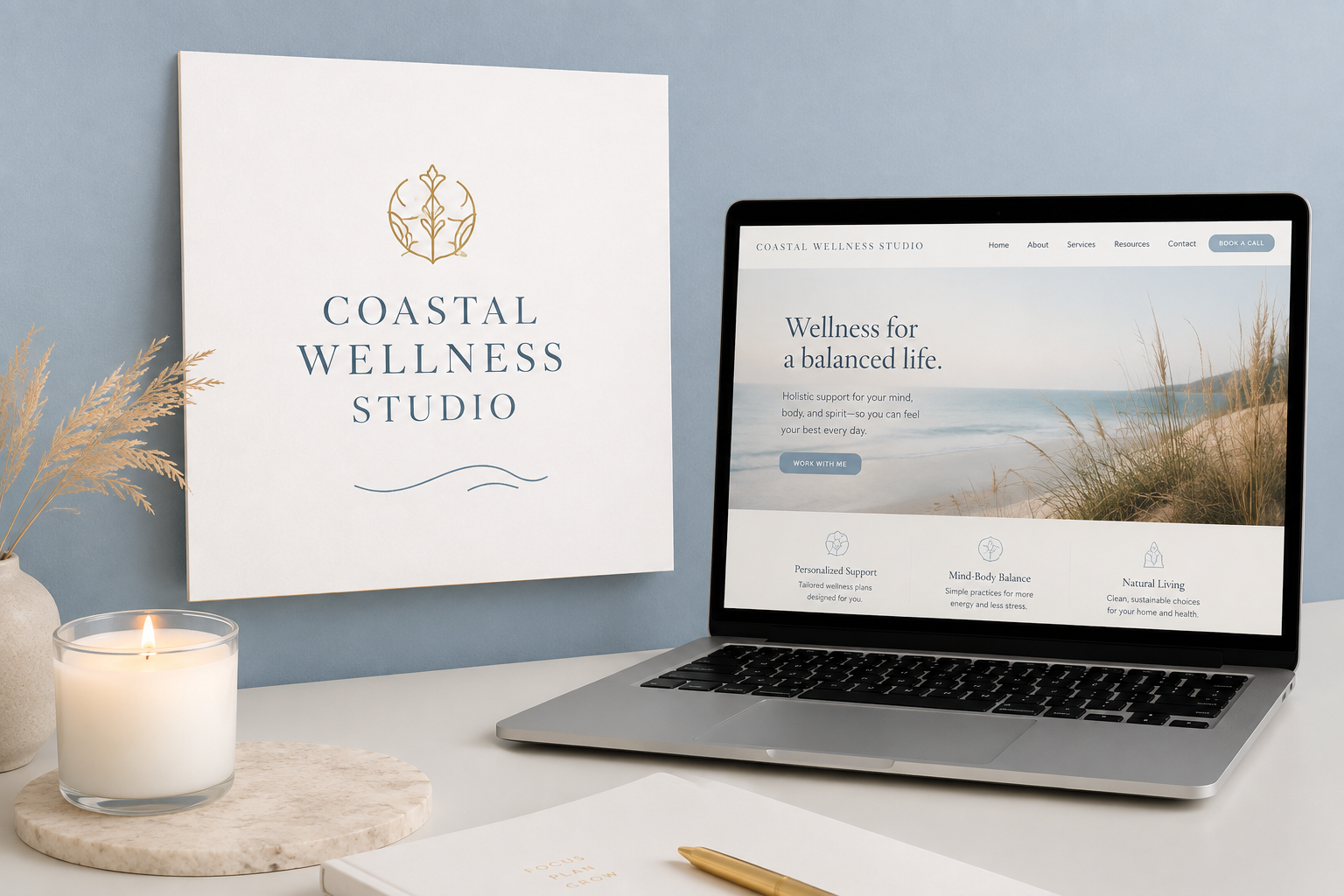 Coastal Wellness Studio Branding Desk