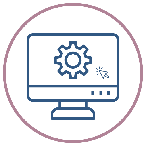 computer with gear on screen icon