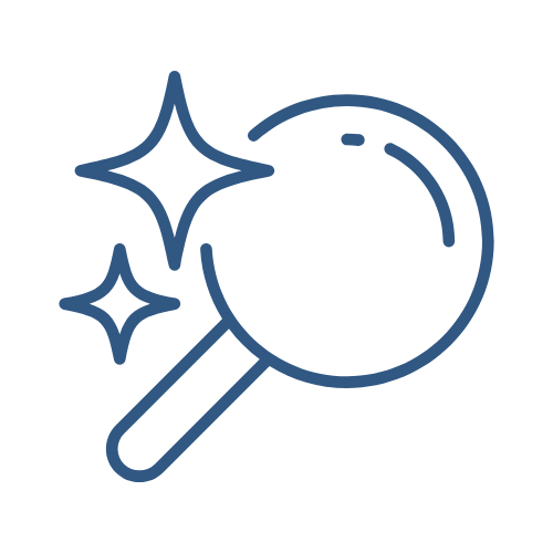 blue magnifying glass with sparkle icon