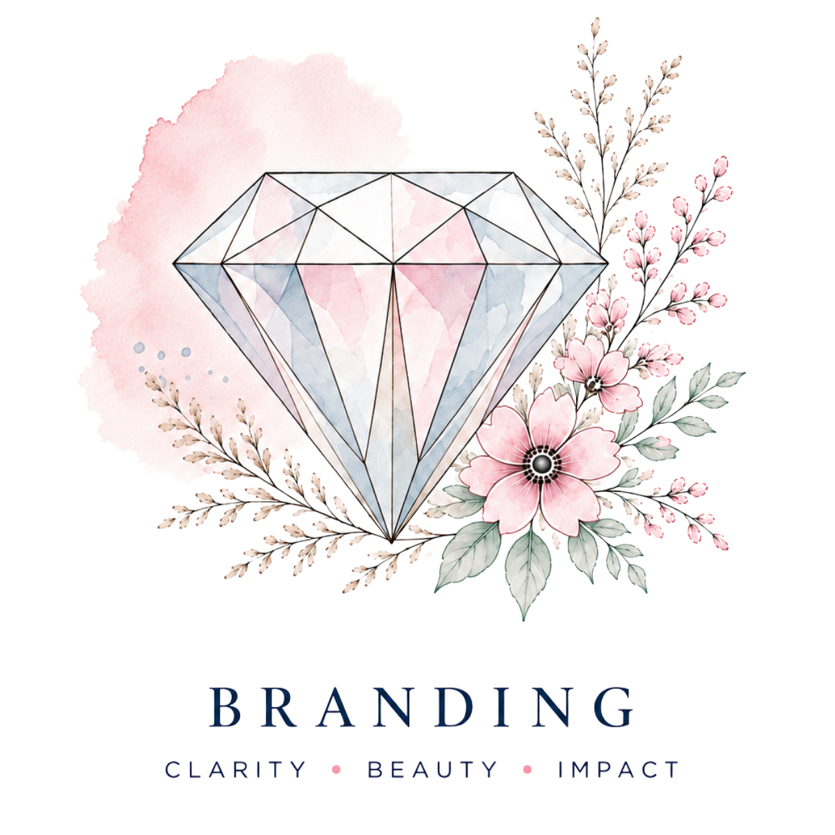 branding icon with diamond and pink flowers