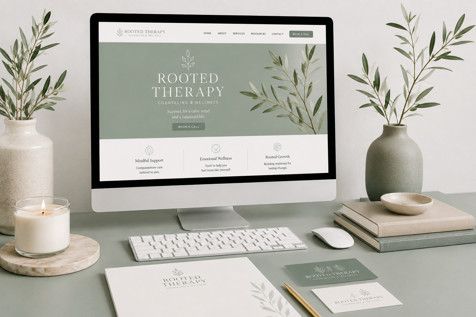 Rooted Therapy Wellness Desk Scene