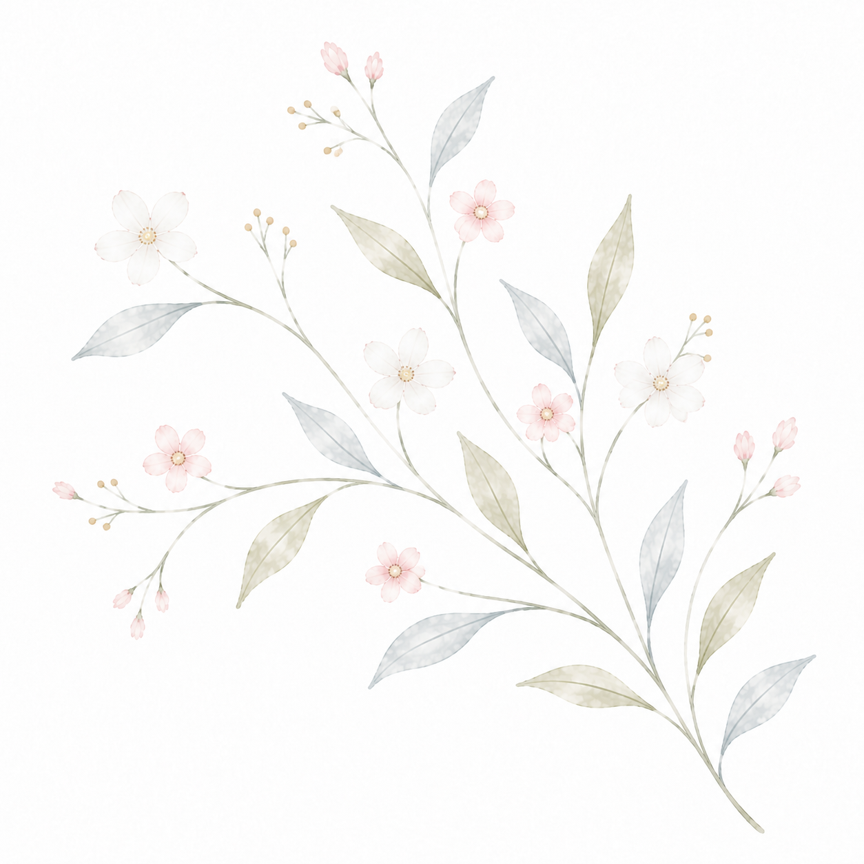 Graceful watercolor branch with pink flowers
