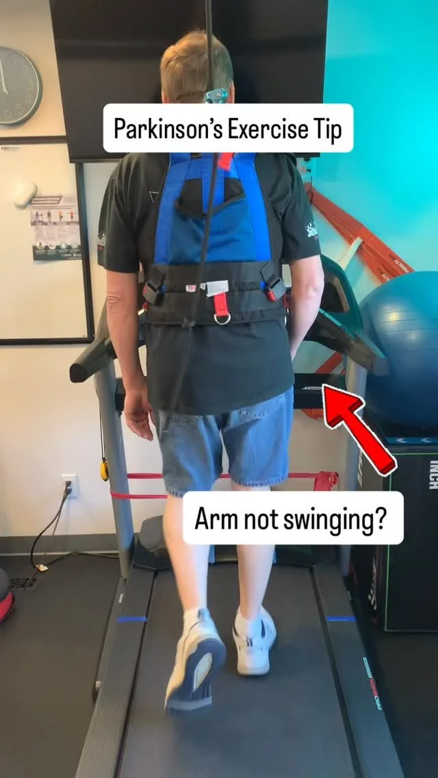 An arm that doesn’t swing is common with Parkinson’s. Many times, the person with Parkinson’s may not feel or notice the change until someone else points it out. In Doug’s case, he had no idea his right arm wasn’t moving