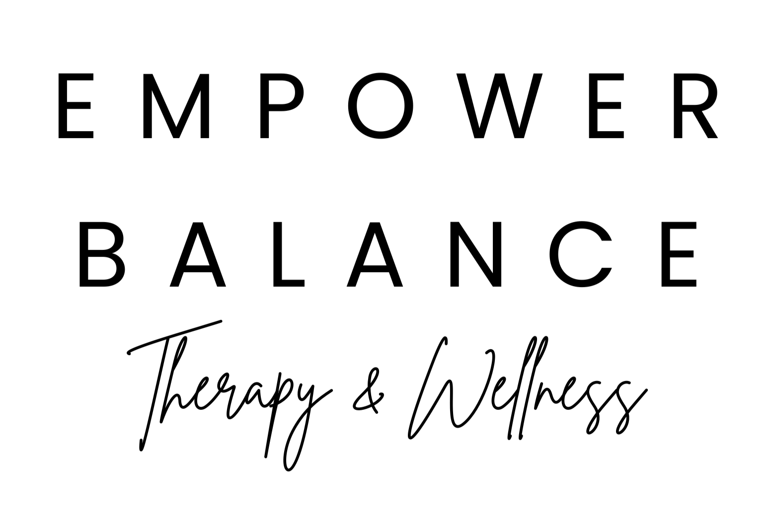 Empower Balance Therapy & Wellness logo, black & white with print and handwriting