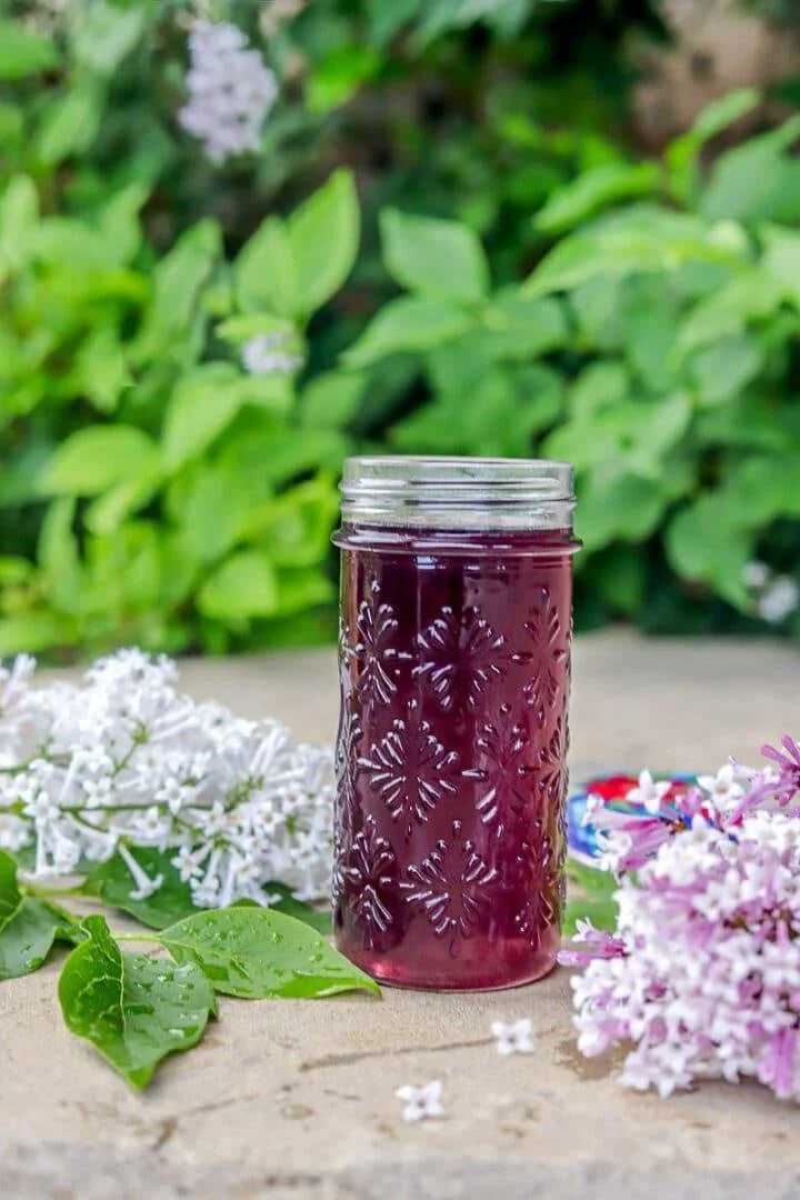 Tall Canning Jar of Lilac Simple Syrup