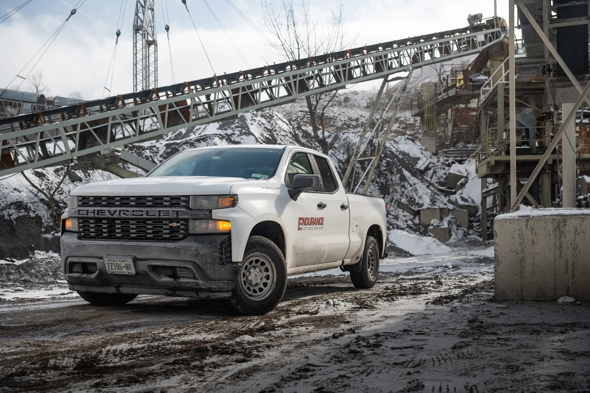 Endurance Electrical Services Chevy Silverado on site at a quarry
