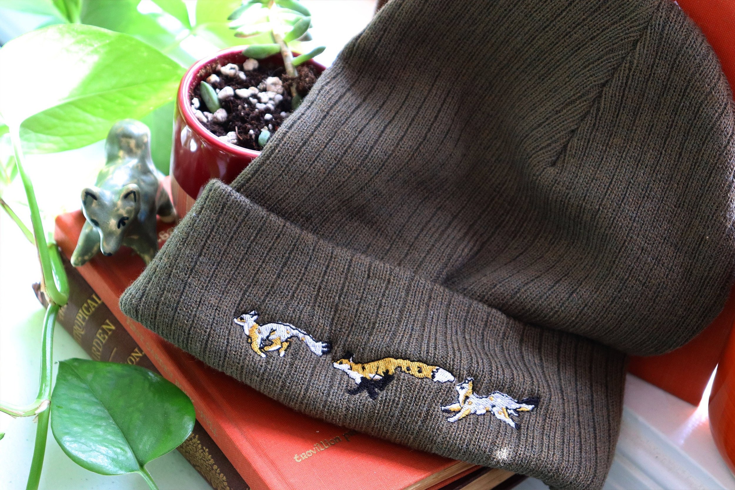 Foxes Embroidered Beanie