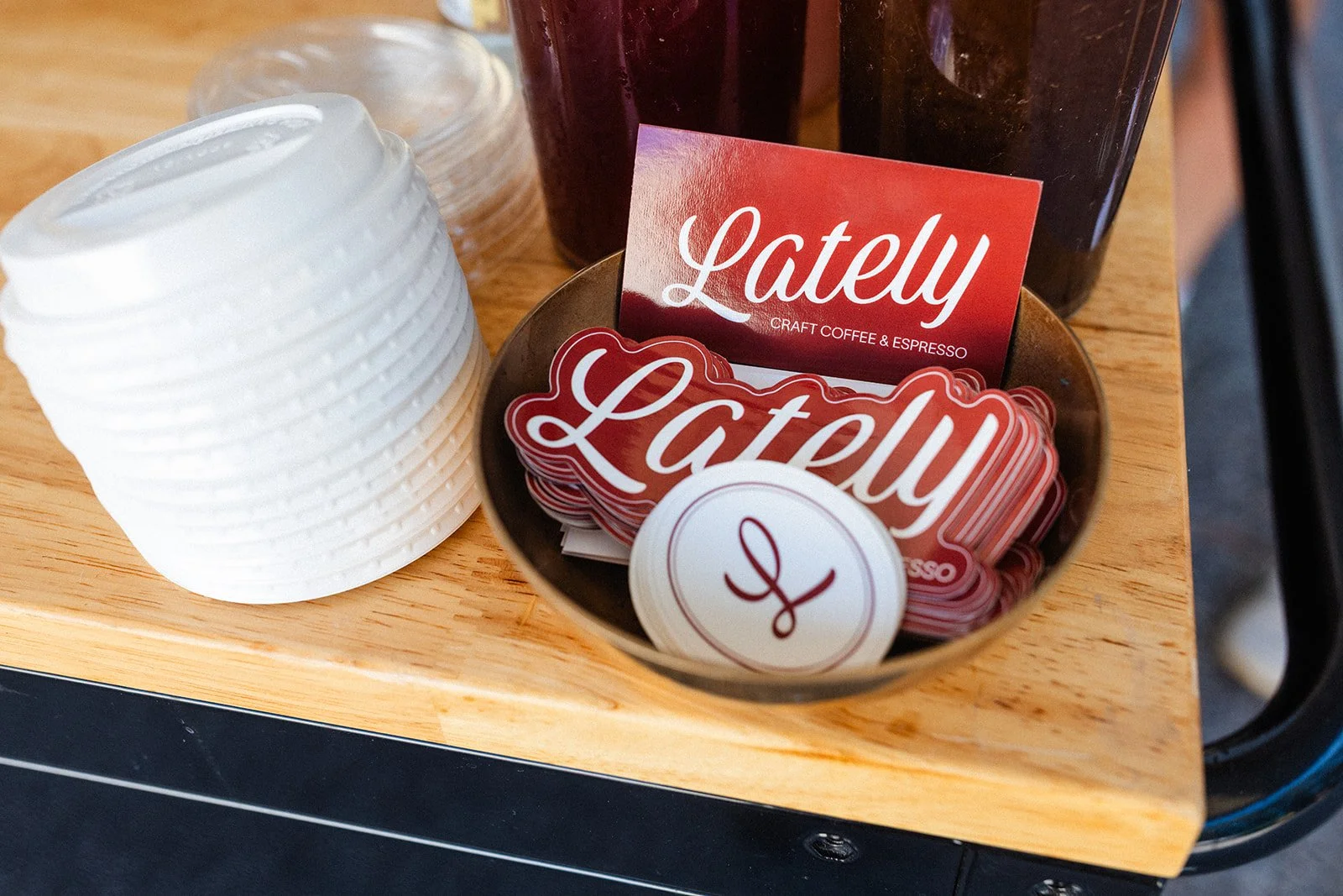 stickers and business cards for lately coffee charleston sc