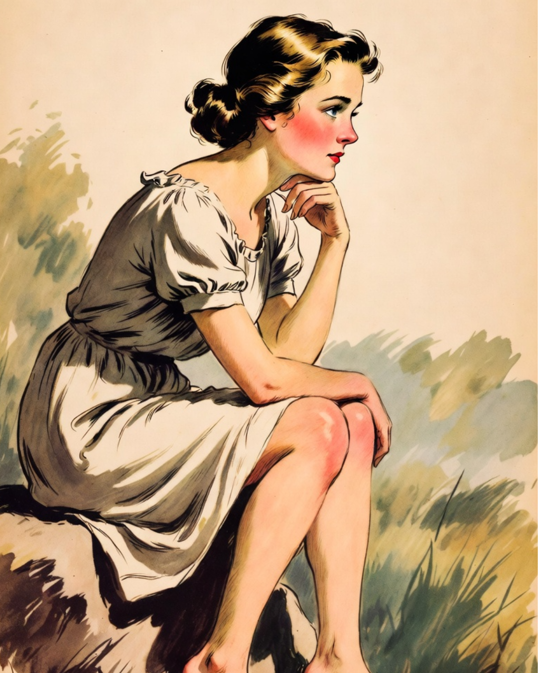 Image shows a woman thinking
