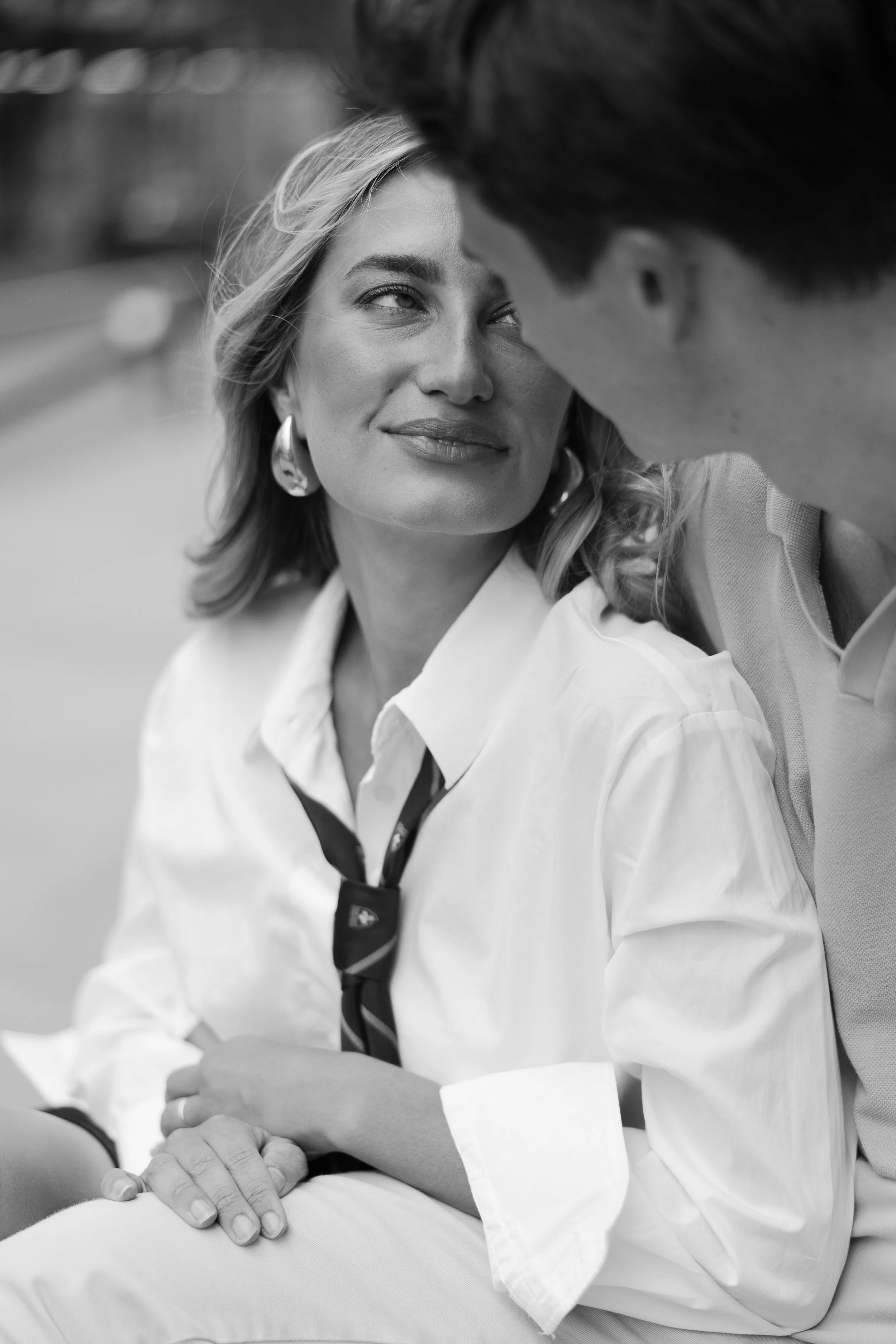 girl smiling at guy the met Manhattan New York City engagement