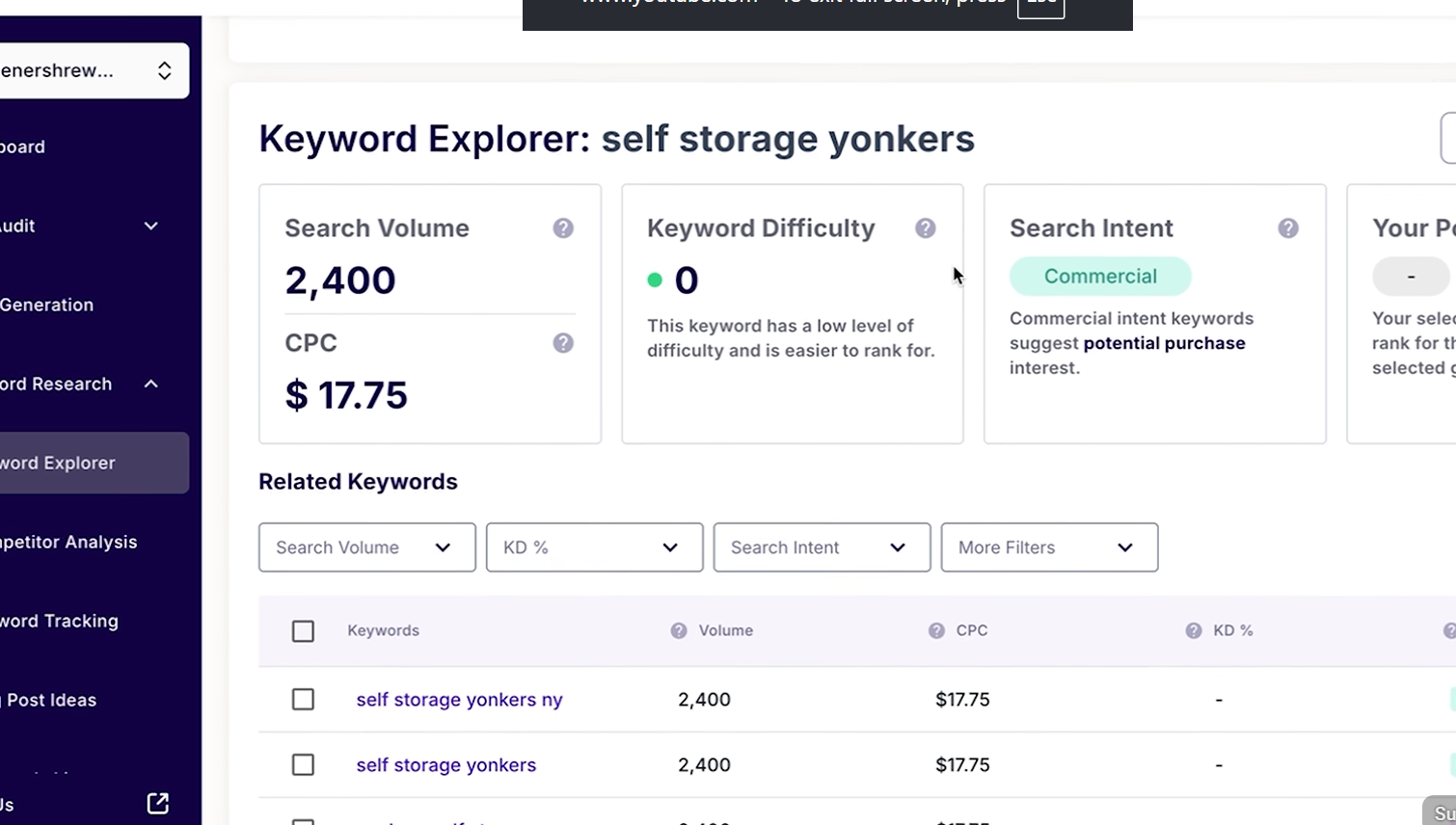 seospace keyword explorer dashboard