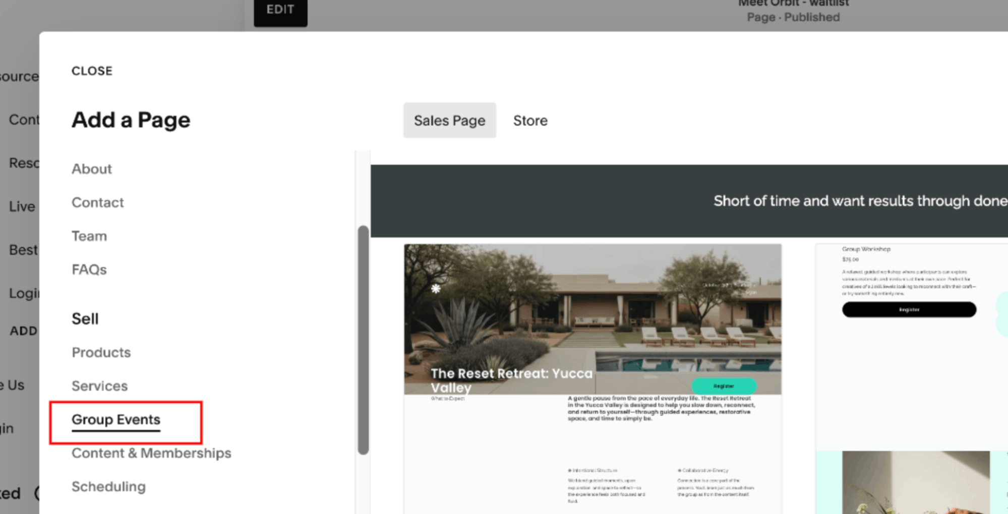 Step 1 -  Add an Events page