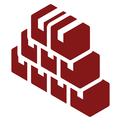 Logo di sette blocchi rossi disposti a formare una pila tridimensionale con un stile isometrico.