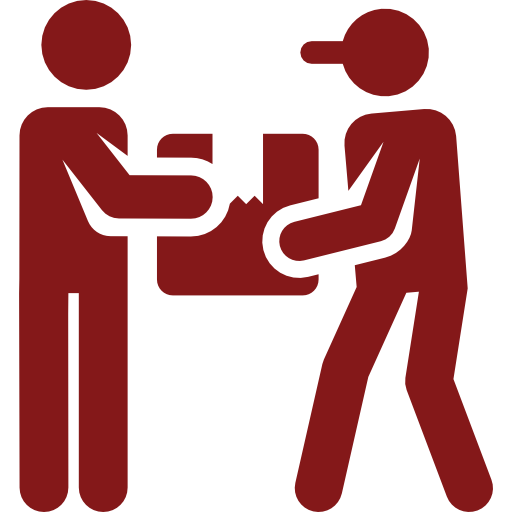 Due persone che scambiano un pacco, rappresentando una consegna o un passaggio di confezione.