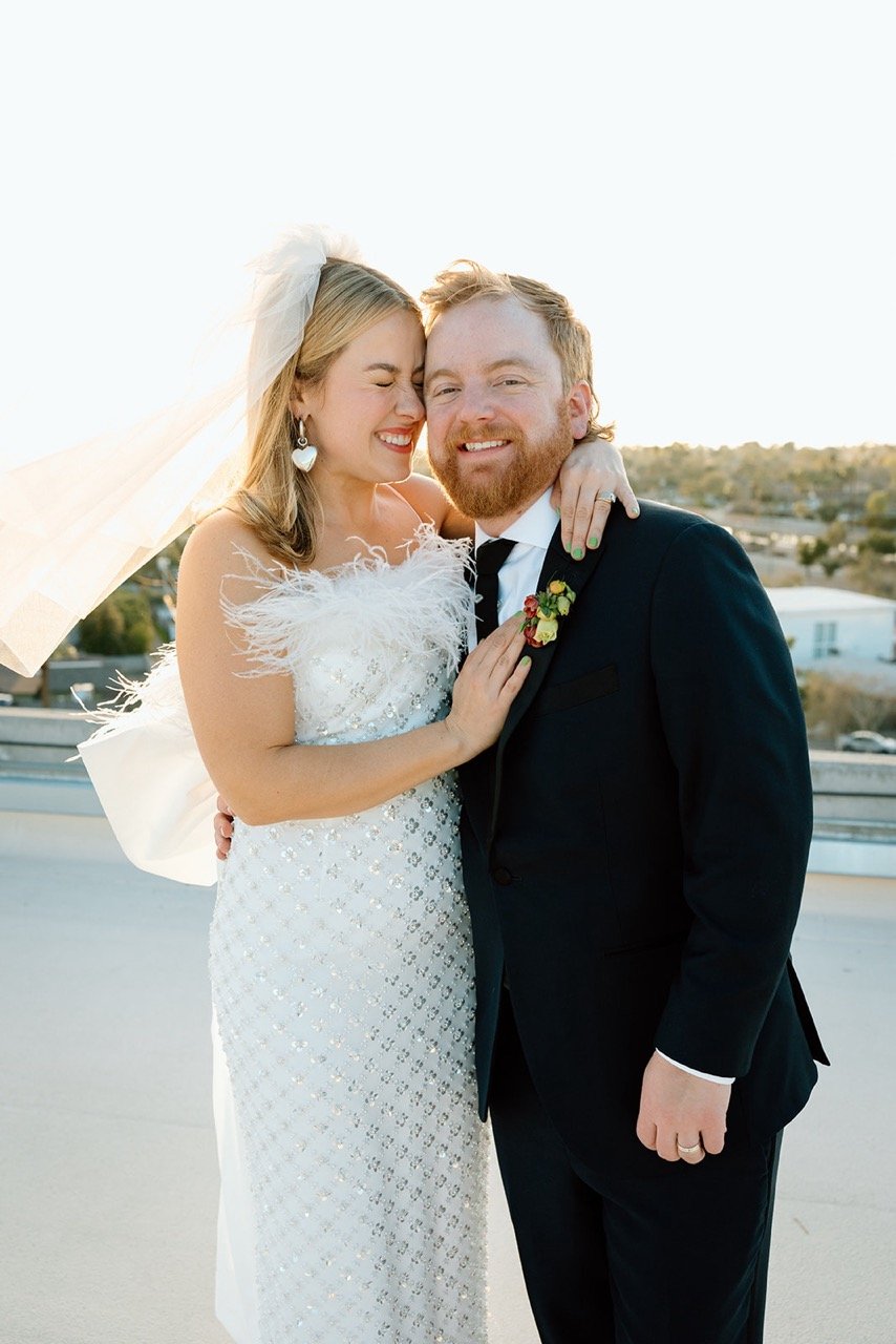 Bride and groom rooftop portraits at hotel valley ho