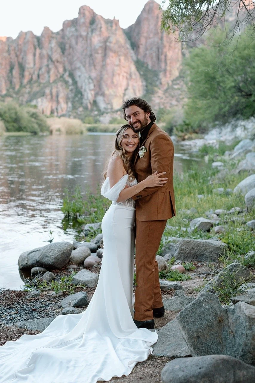Bride and Groom Wedding Photo next to the Salt River