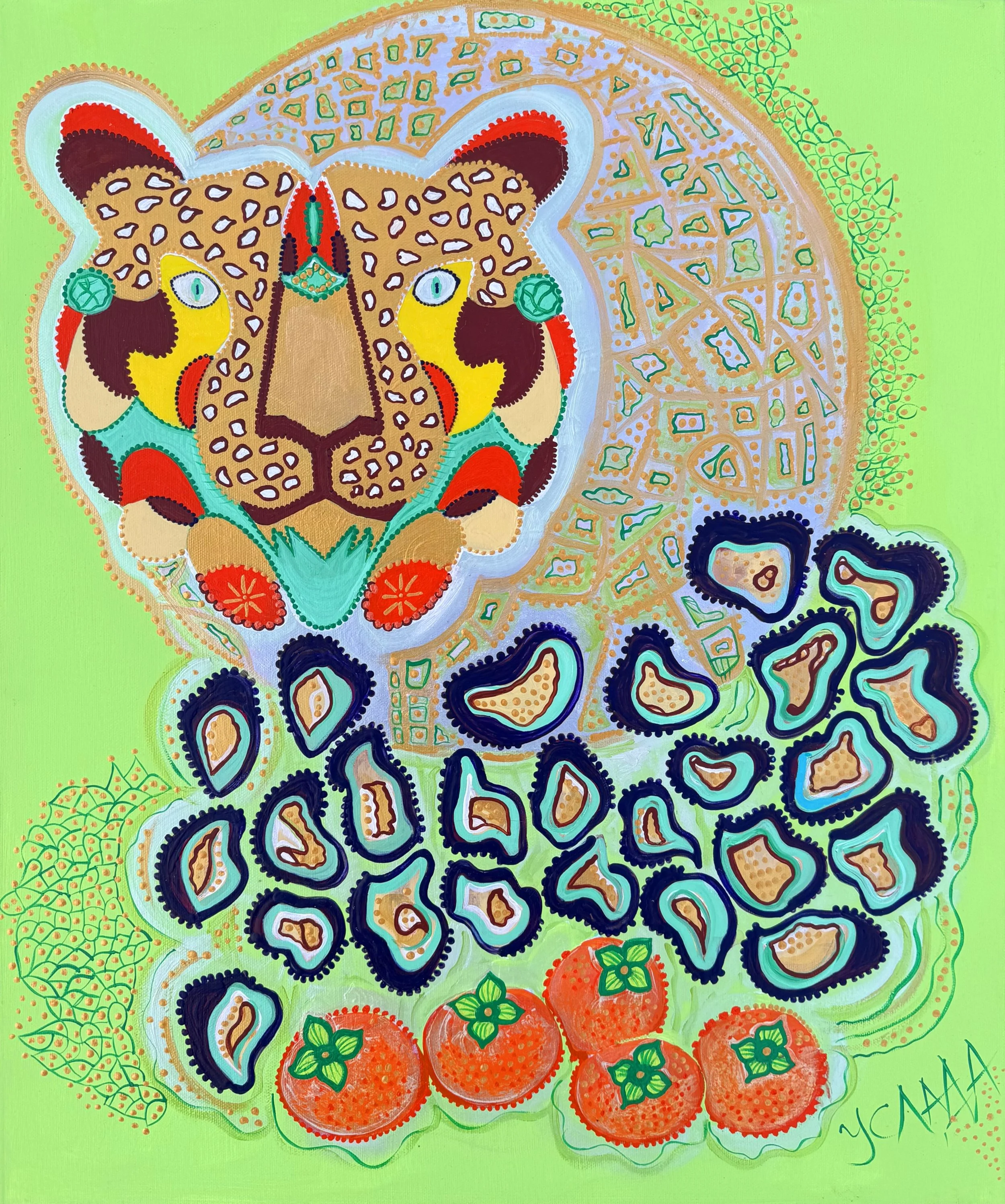 Jaguars and Persimmons, acrylic on canvas, 50x60 cm