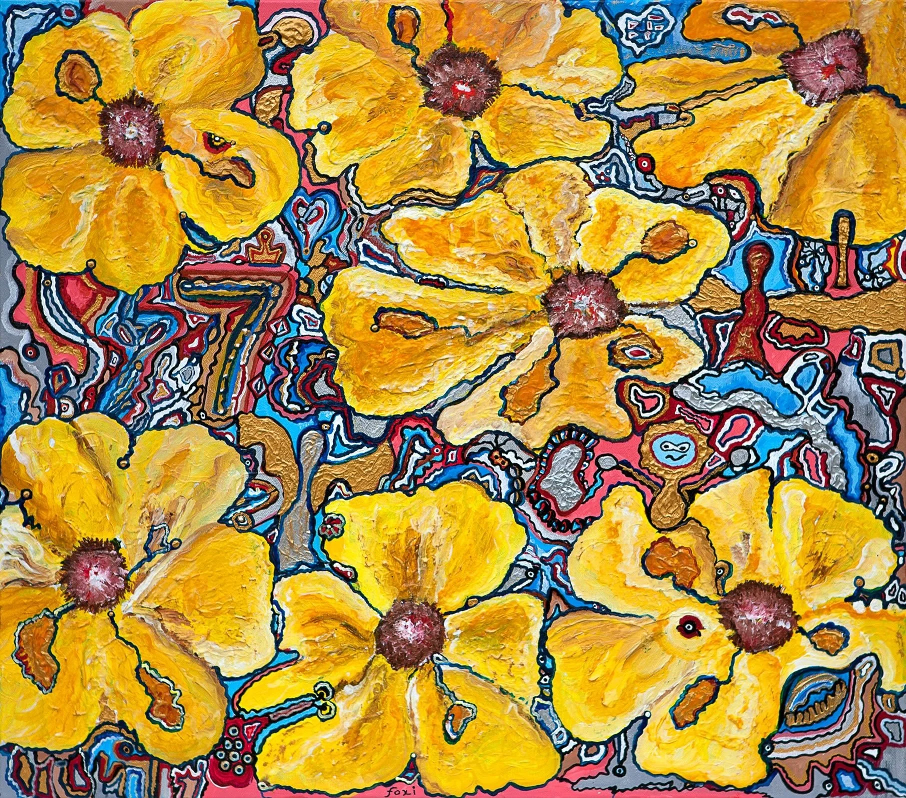 7X7: Yellow, acrylic on canvas 80X90 cm (31.1 X 35.1 inch)