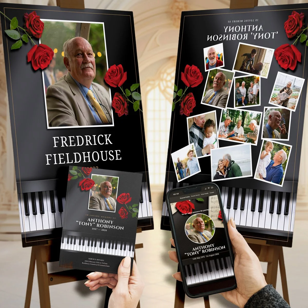 Classical Piano Black Printed Funeral Stationery Bundle