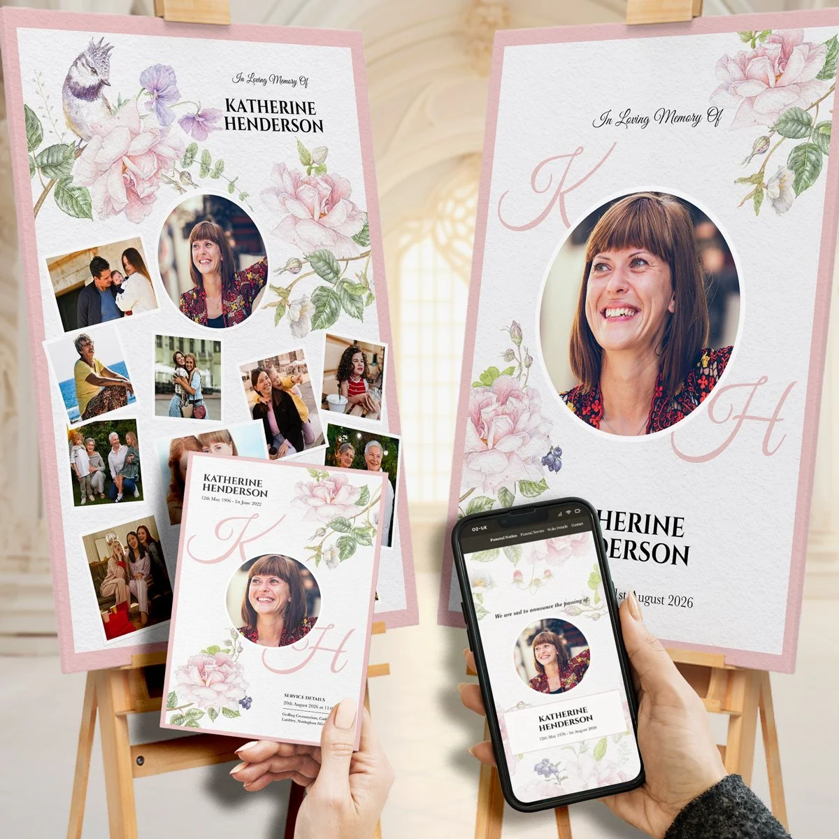 Floral Initials Pink Printed Funeral Stationery Bundle