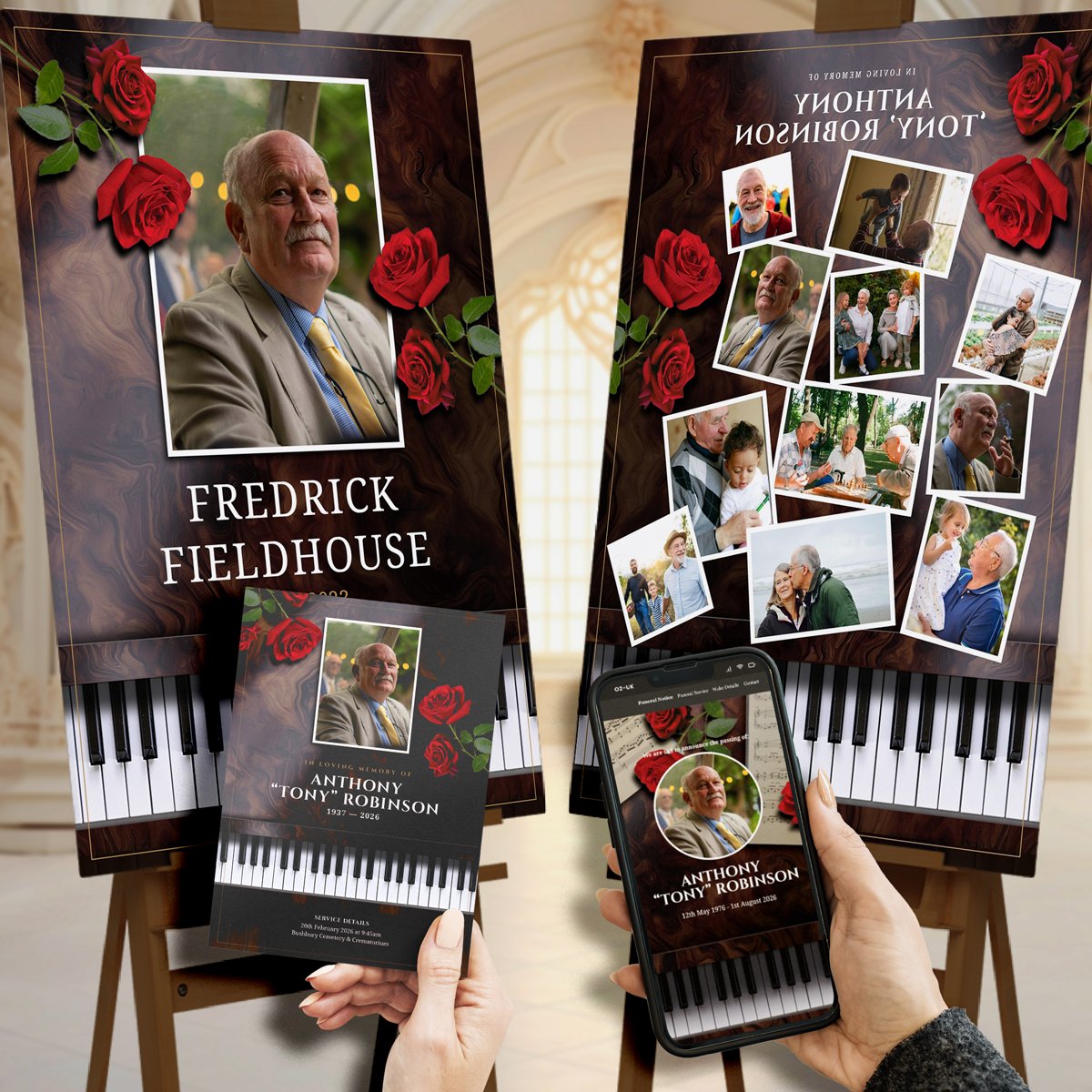 Classical Piano Walnut Printed Funeral Stationery Bundle