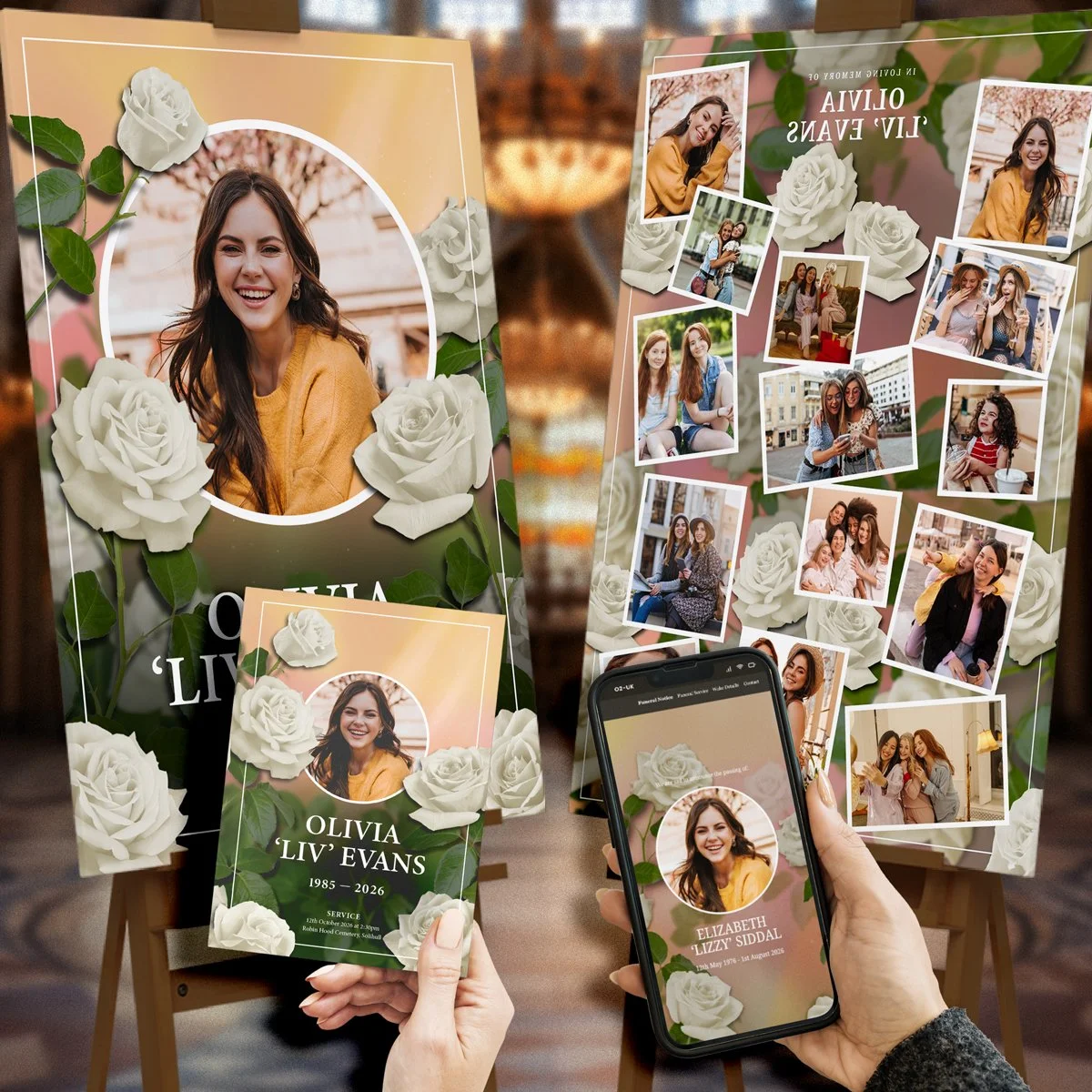 Rose Garden White Printed Funeral Stationery Bundle