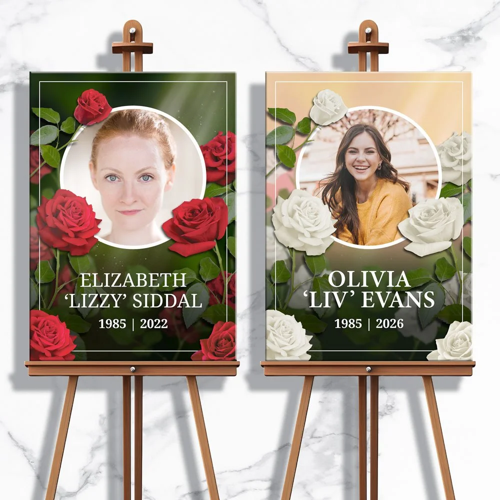 Rose Garden Funeral Welcome Sign