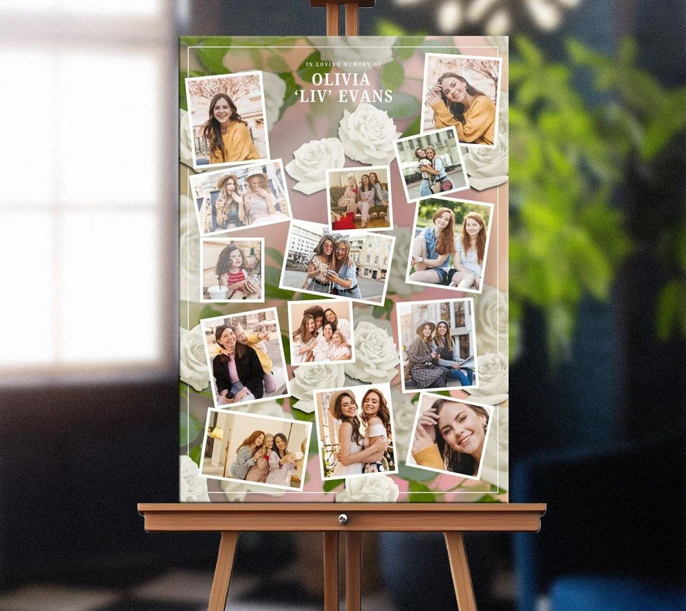 A funeral memory board