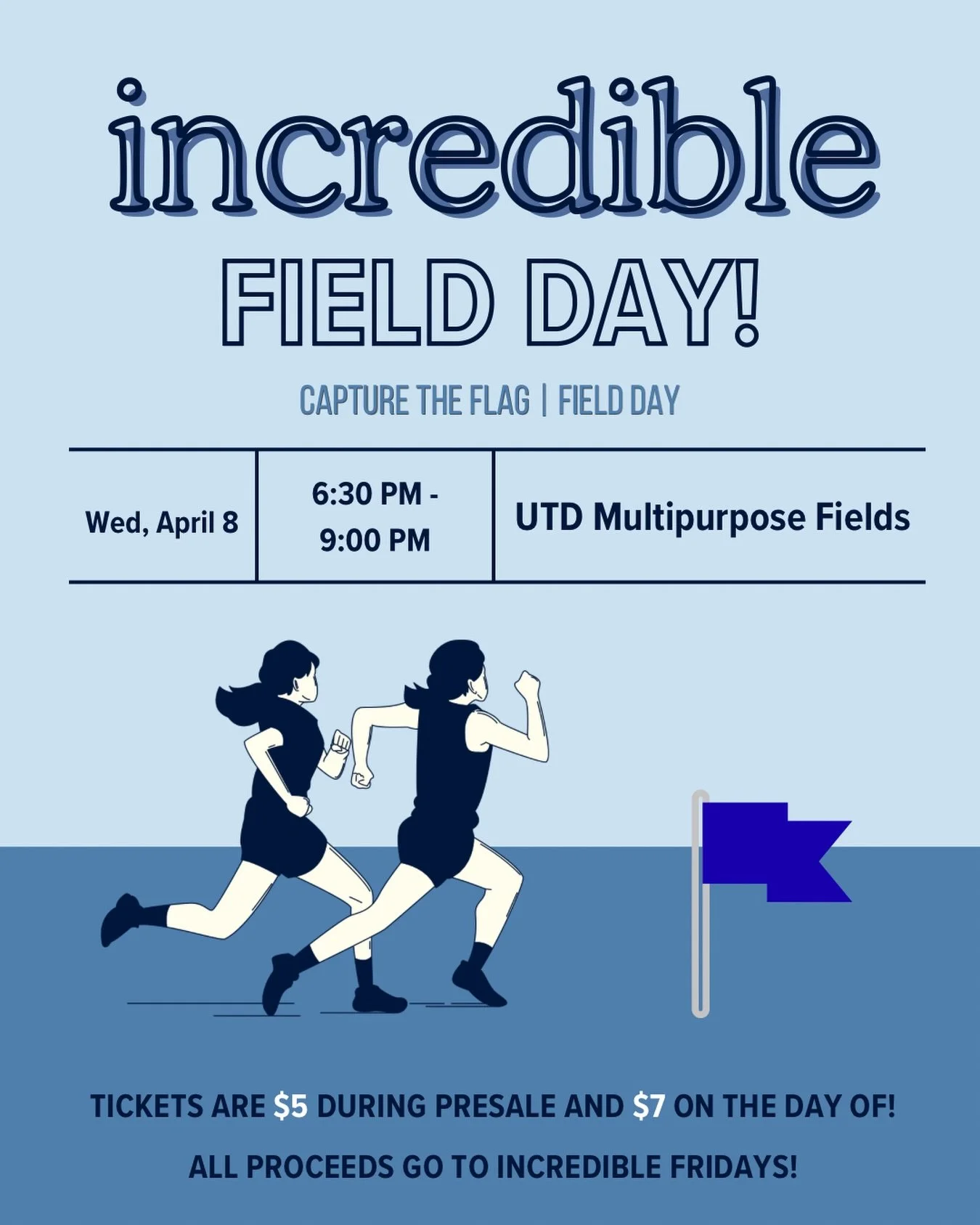 We are happy to announce our LAST Fundraising Committee fundraiser of the year: Incredible Field Day! Enjoy a fun-filled night of capture the flag and various other field day activities as well as included snacks and drinks! It will be on Wednesday, 