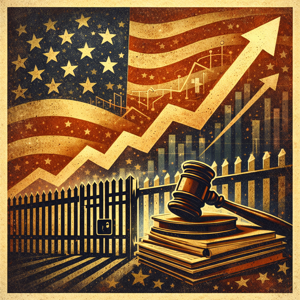 Abstract patriotic imagery symbolizing American leadership, border security, and economic recovery as the nation looks toward the 2026 elections.
