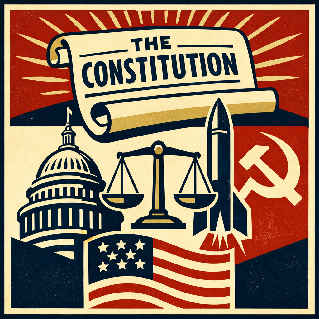 Symbolic illustration of U.S. immigration policy featuring the Constitution, Statue of Liberty, and visa documents representing legal immigration and border enforcement.