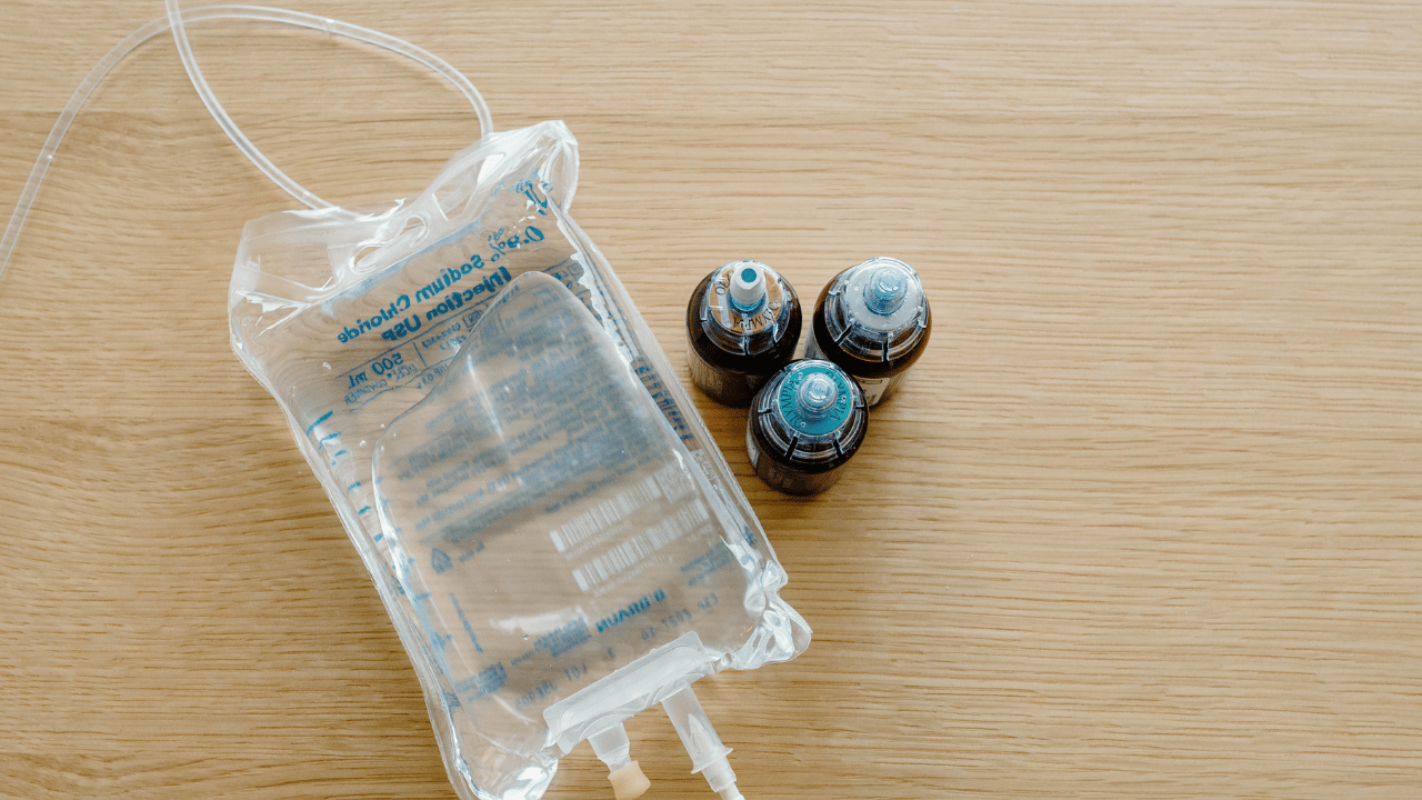 IV bag on table