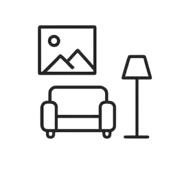 icon of chair and image showing art designed for real spaces