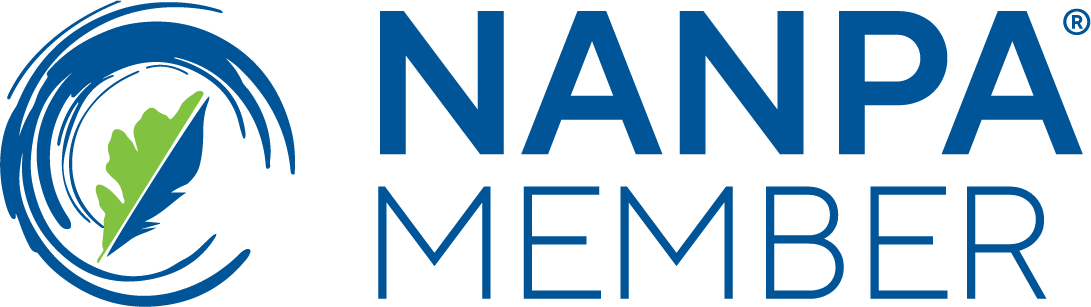 Logo with a blue circle, a green leaf with a feather, and the text 'NANPA MEMBER' in blue.