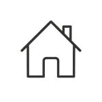Outline of a house with a sloped roof, door, and window, in black and gray