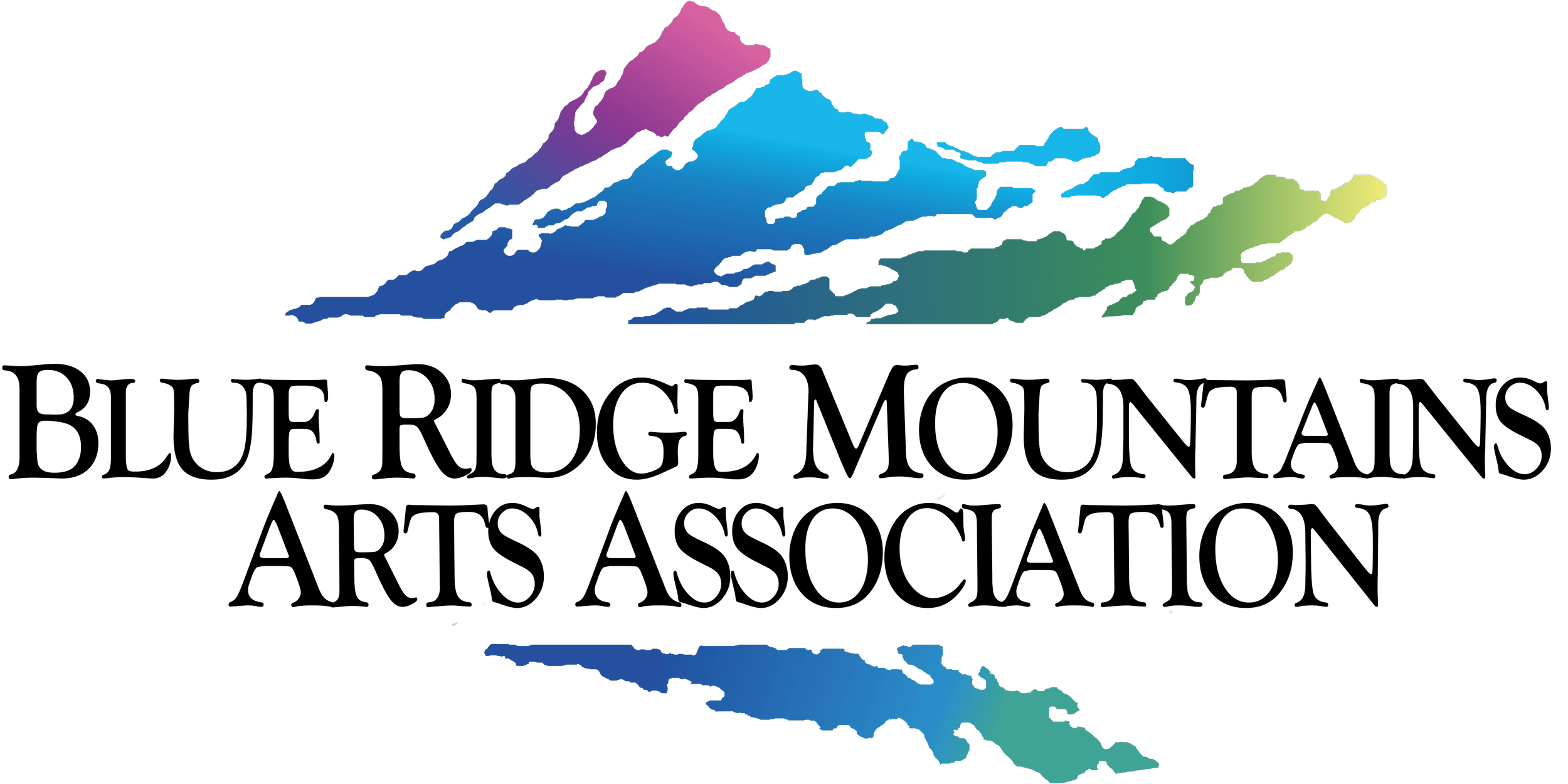 Logo of Blue Ridge Mountains Arts Association featuring a colorful stylized mountain range and the organization's name.
