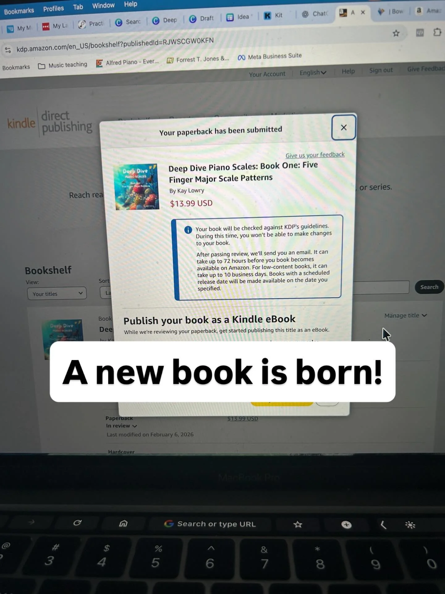 I am so excited to announce that my seventh book has just been submitted for publication on Amazon!

In this book, all the tools that a student could ever need to learn five finger. Major scales are right at their fingertips.

This book has a engagin