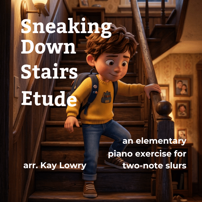Sneaking Down Stairs Etude for Left Hand elementary piano two-note slur exercise..png