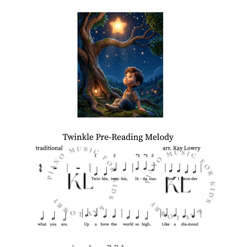 Pre-reading Piano 1 duet for Twinkle, Twinkle Little Star using simple notation for young beginner piano students..png