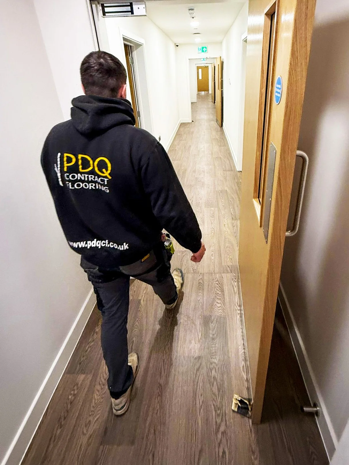 Care home flooring installation featuring Polyflor Forest FX and Polysafe Quattro