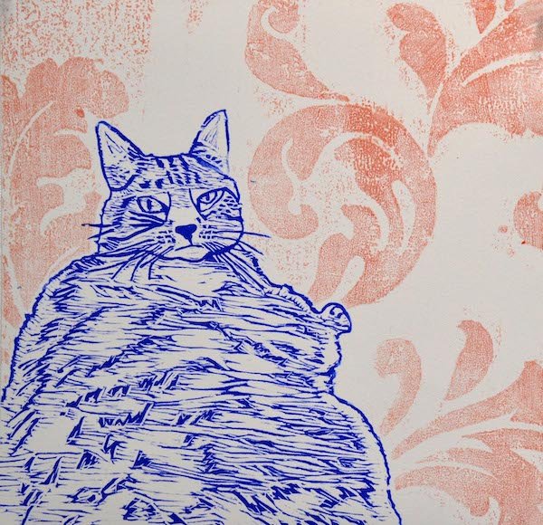 BABY GIRL IN BLUE, Woodcut, Monoprint , 12"x12"