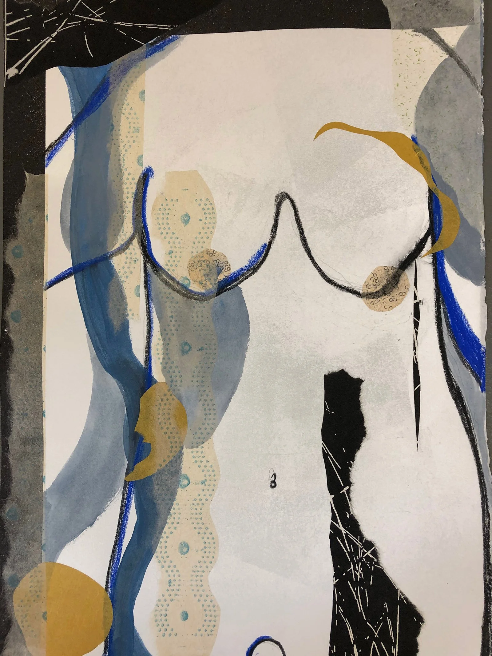 UNPRESENT, Monoprint, Silkescreen, Ink, Acrylic Paint, Oil Crayon, 13”x 18”	