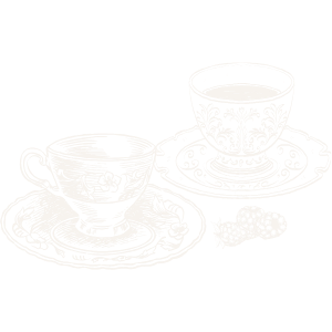 Illustration of a cozy tea cup with berries, representing cozy fantasy fiction with a dark edge by Kaitlyn L. Hill.
